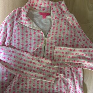 Lilly Pulitzer Pink and White Pineapple Print Cropped Half Zip